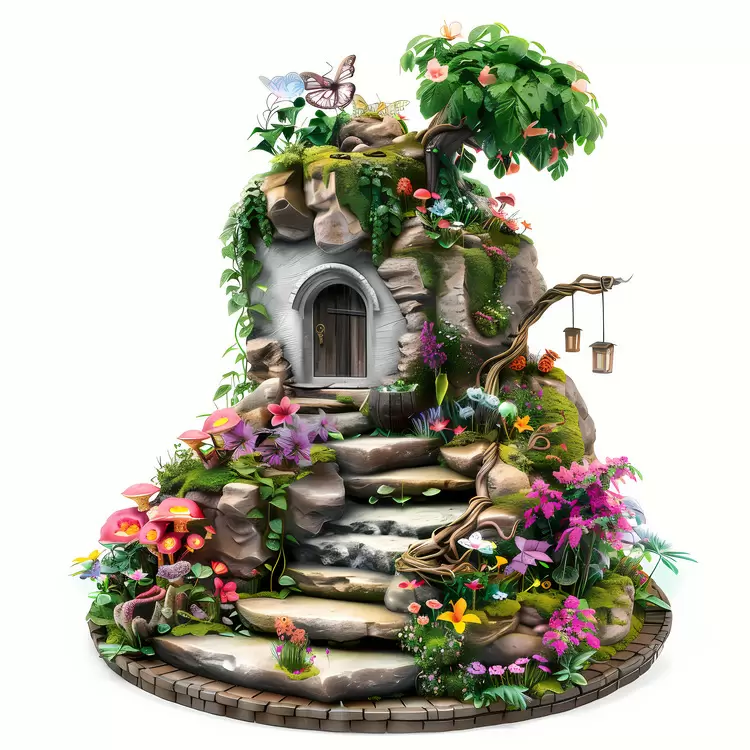 mushroom rock tree fairy fantasy