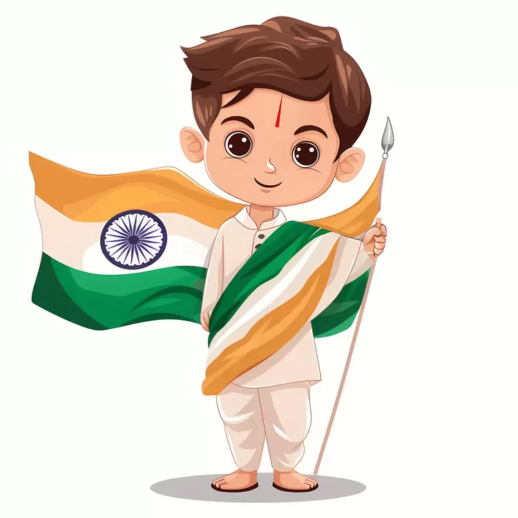 flag waving indian celebration cartoon indian tradition Indian boy