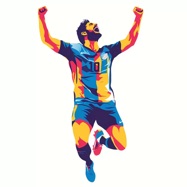 jumping soccer player victory football player for