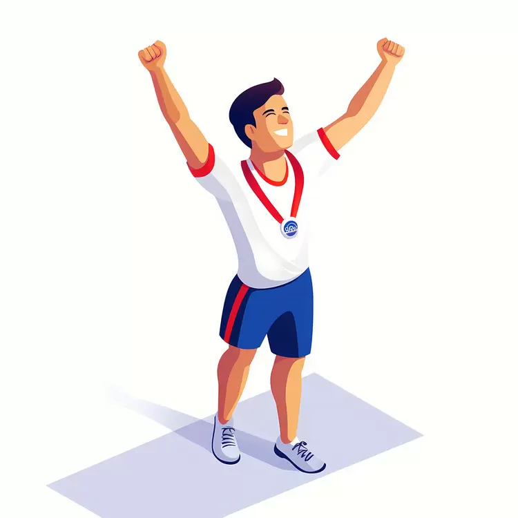 athlete male celebration medals championship.  Don't use sentences
