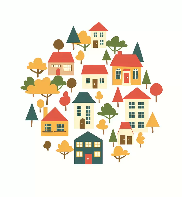 Wooden houses Suburban scene Fall foliage Cityscape