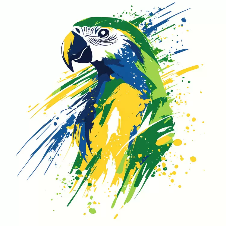 Parrot Artistic Blue and Yellow Brushstrokes Abstract