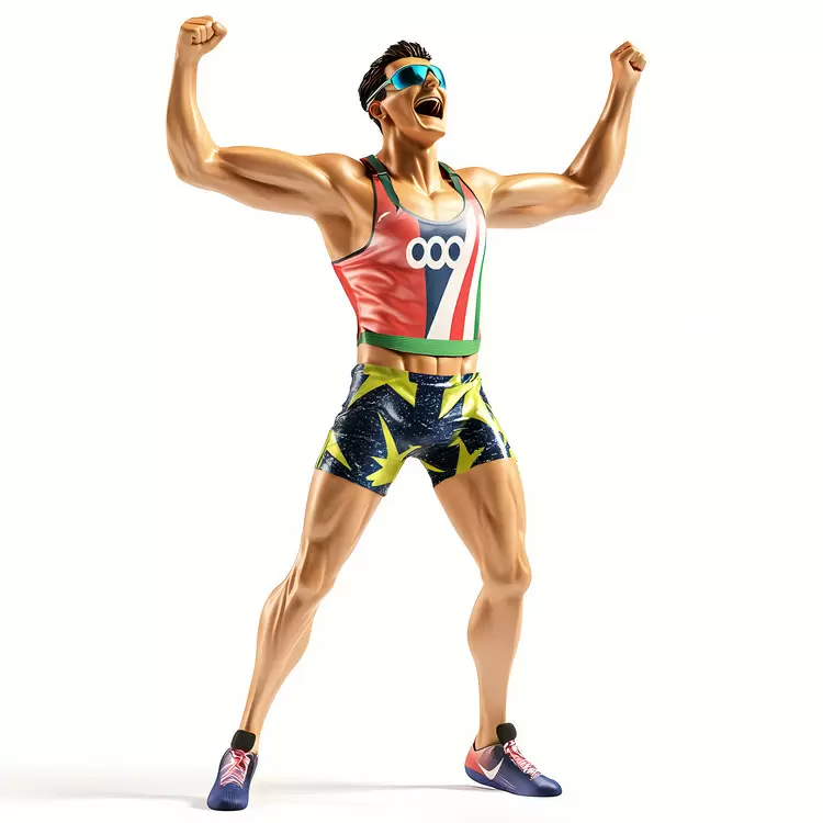 blue athlete athletics man red