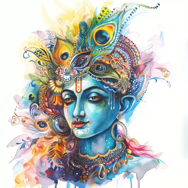 Lord of gods Radha Hindu mythology Watercolor illustration Hindu deity
