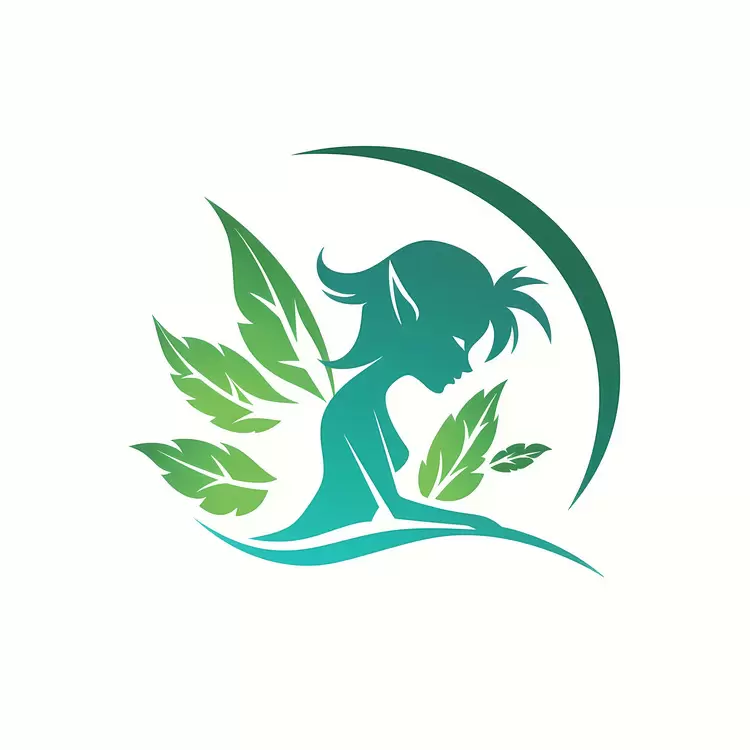 Fairy Garden logo design Flying woman with leaves Female angel with wings