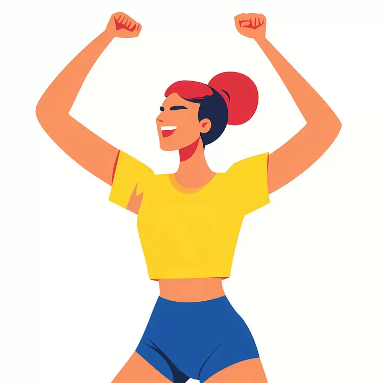 happiness athlete winning smile jumping in the air victory pose