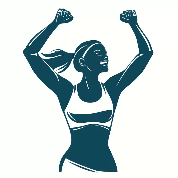 Athlete silhouette The background is white Celebrating sports victory Female athlete in victory pose