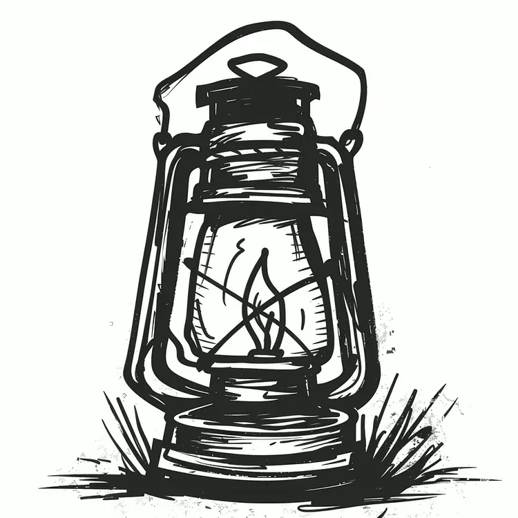 Nighttime lantern summer theme Vector illustration Lantern in the wilderness Vintage lantern