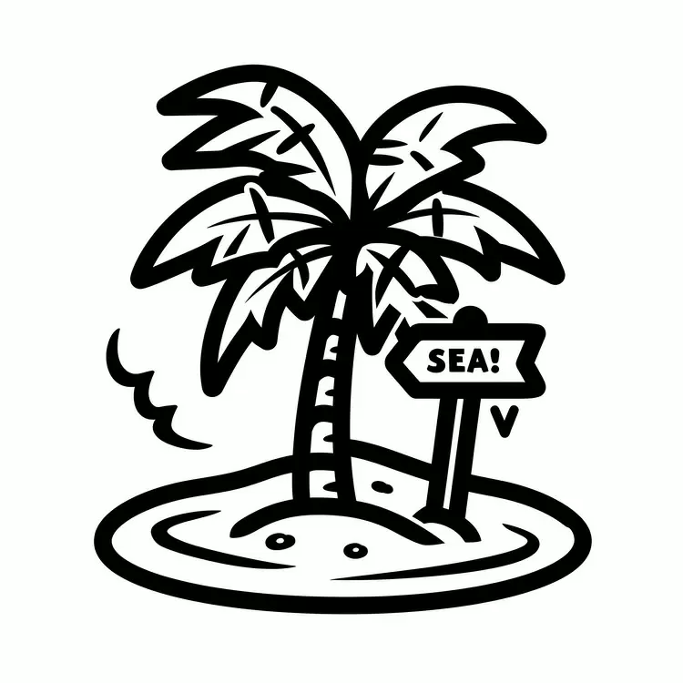 summer theme signpost seahawaii black and white vector illustration island