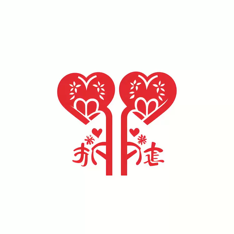Heart shaped trees Chinese red wedding romance