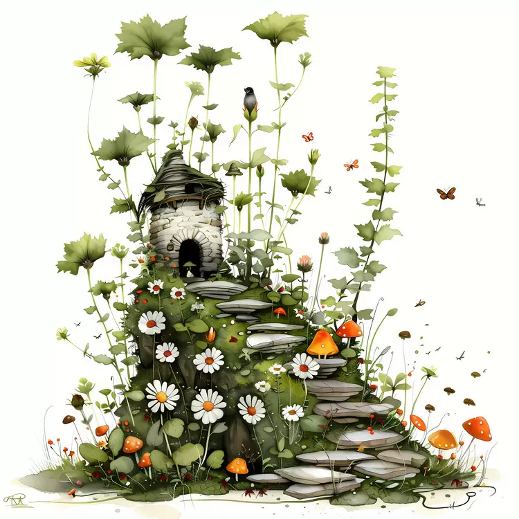 castle waterfall stairway Fairy Garden mushroom
