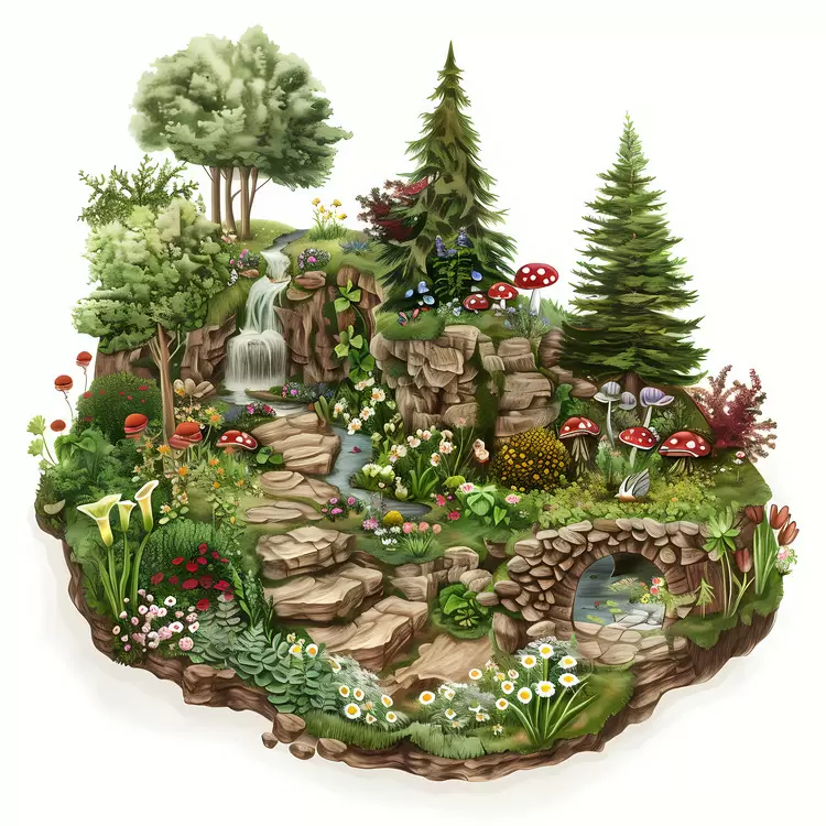 waterfall wildlife stones rocks Fairy Garden
