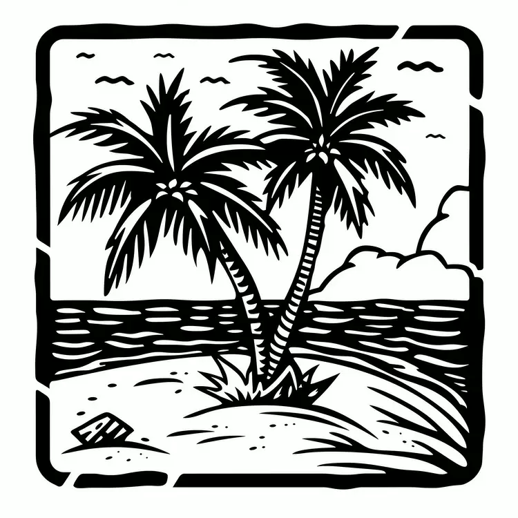 sunset palm trees vintage art beach