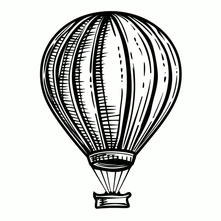 Retro summer theme Hot air balloon Sketchy Black and white
