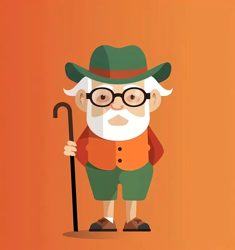 Orange background Holding a cane Cartoon old people
