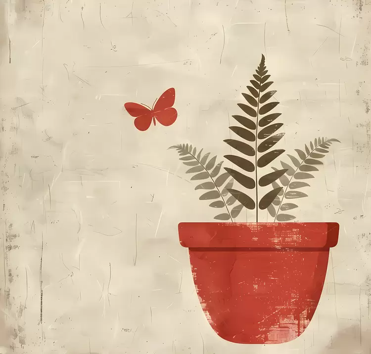 old paper vintage Red pot plant textures