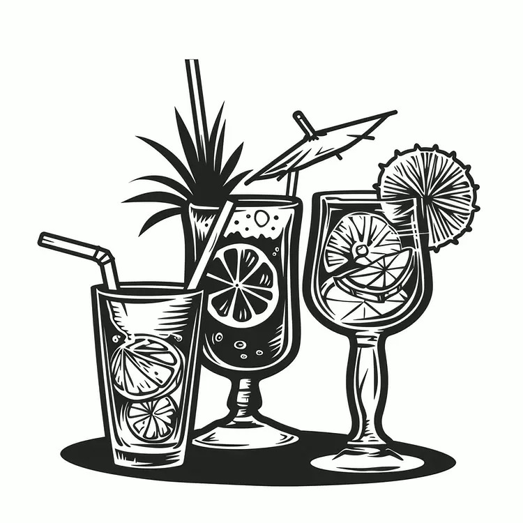 Drink with fruit and ice Illustration for beverage menu Glass of cocktail Vector illustration