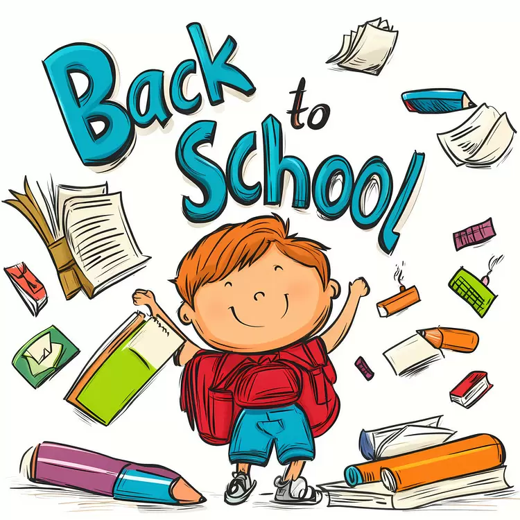 back to school cartoon textbooks hand drawn fun