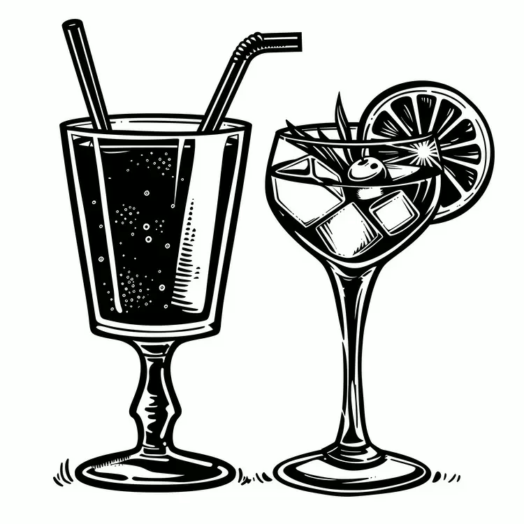 black and white vector of drinks for bar or restaurant menu typography beverage line drawing