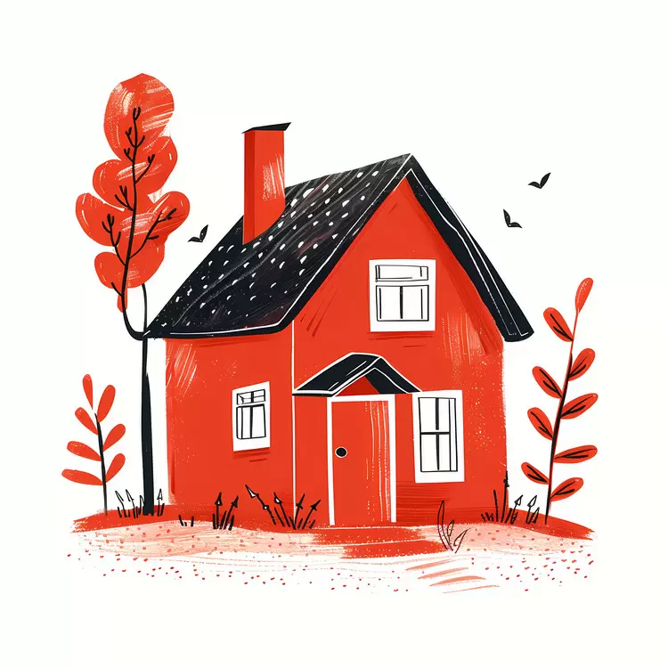 bright red house