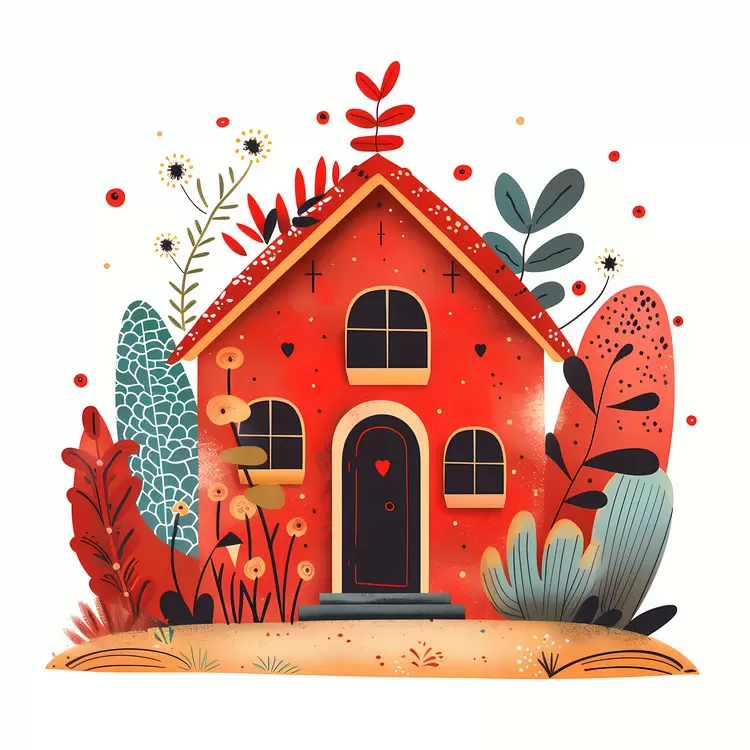 bright red house