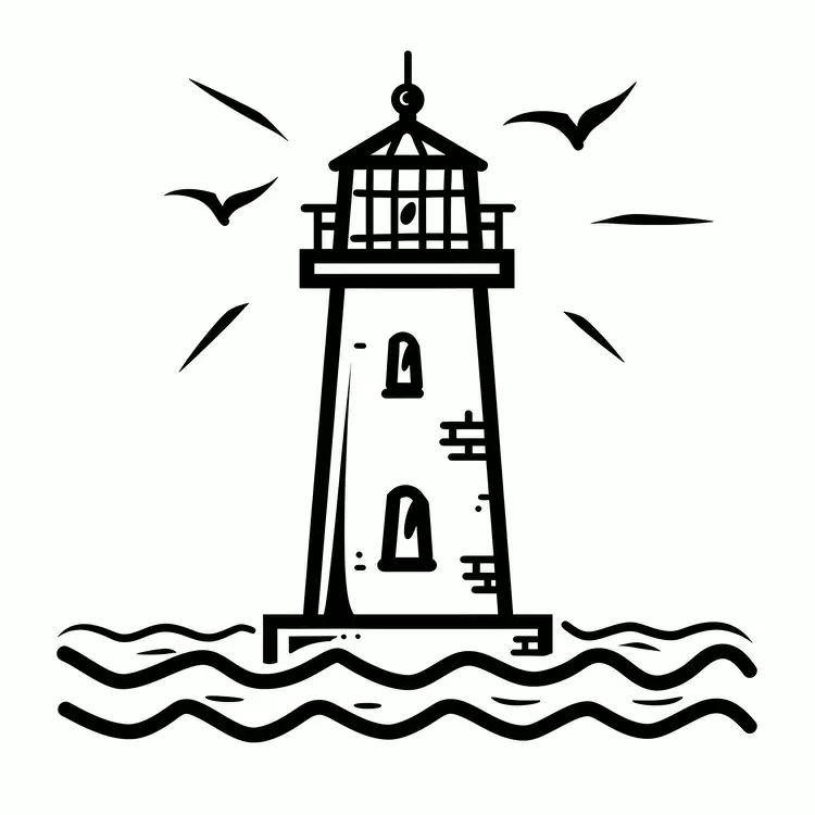 Light house Seascape Hand drawn Whimsical design Illustrative elements