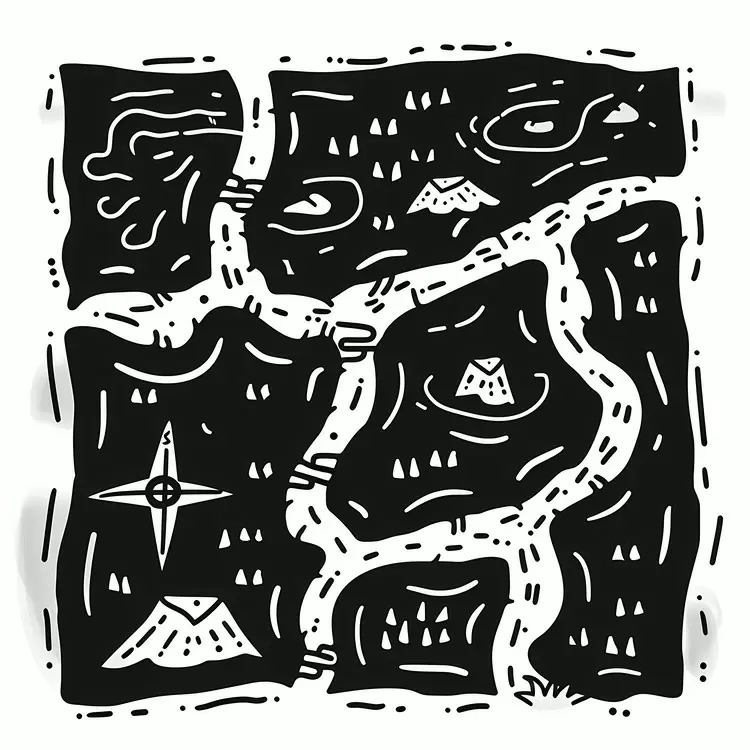 Trees with birds Map with mountains and trees Rocks on the ground summer theme Waterfalls
