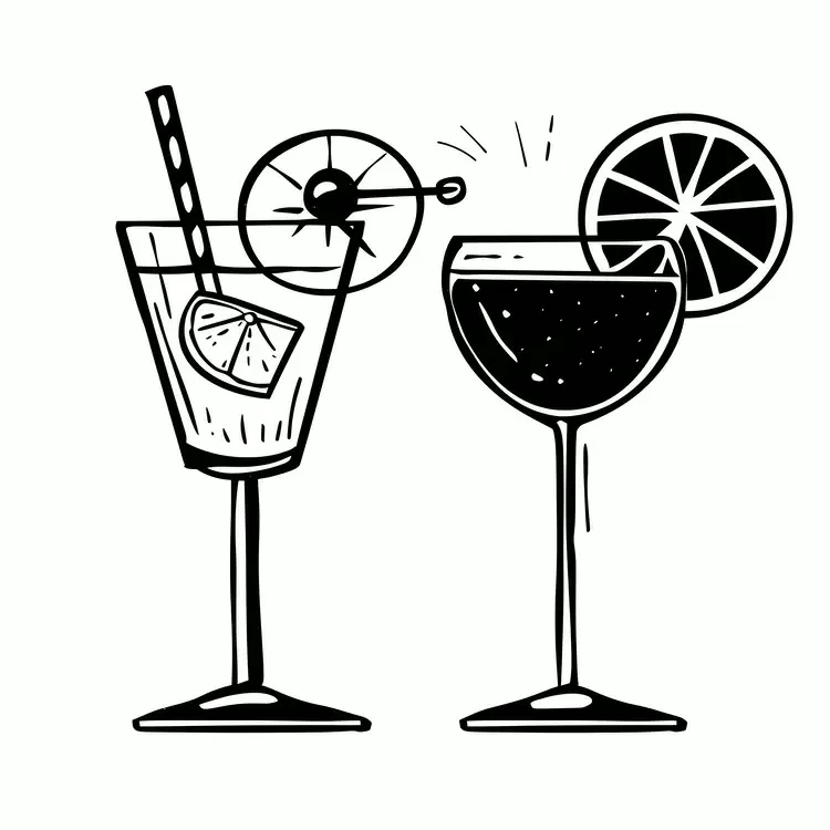 wine glass black and white design classic design hand drawn cocktail glasses