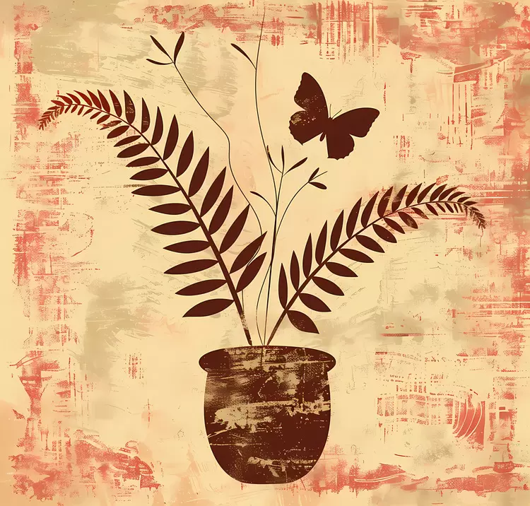 aged indoor plant butterfly distressed fern
