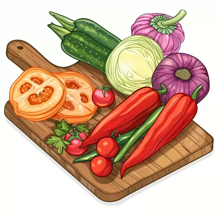 Potatoes Tomatoes Peppers Carrot Carving board