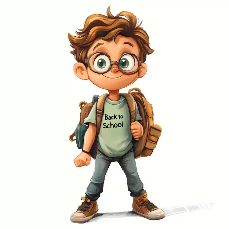 Schoolboy Blue shirt Cartoon Glasses Stylized