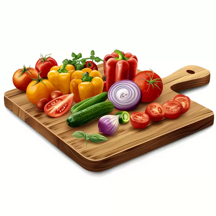 sliced bell peppers sliced cucumbers chopping board salad ingredients fresh produce