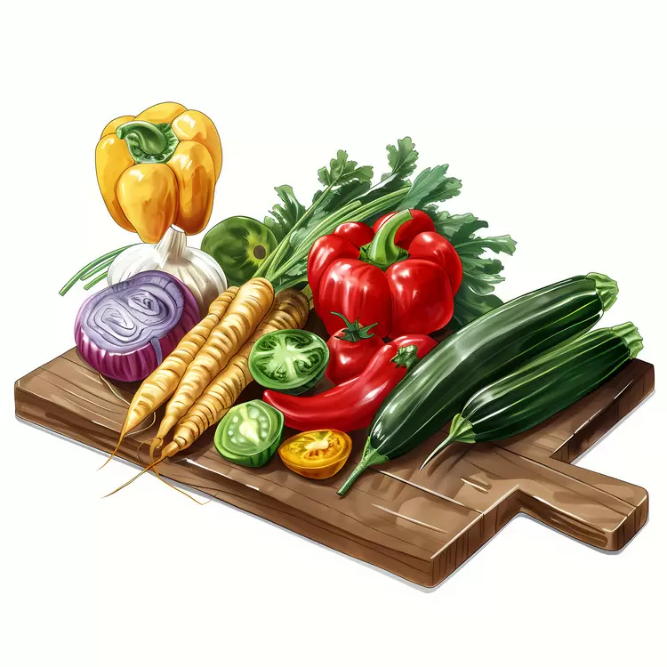 Healthy meal choices Cutting board with vegetables Wood cutting board Vegetable chopping Cut vegetables
