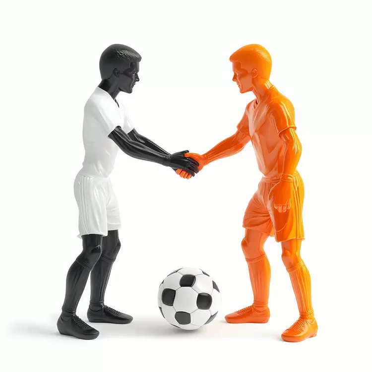 Sportsmanship white shirt handshake soccer ball gameplay
