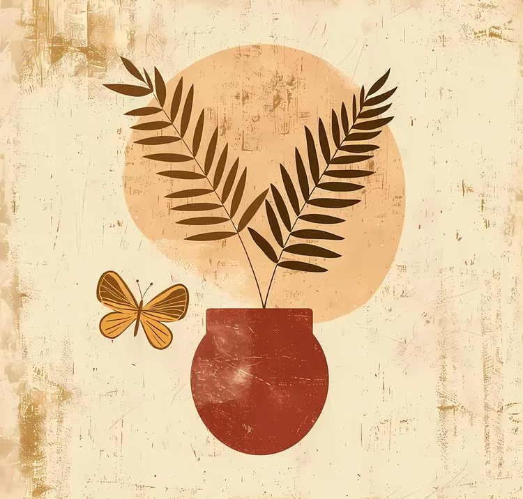 potted plant minimalism flowers ornate patterns vase