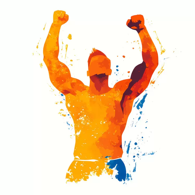 athletic colorful energetic hand raised winner