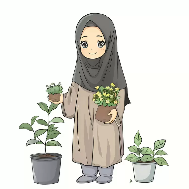 Hijab Girl doing Gardening
