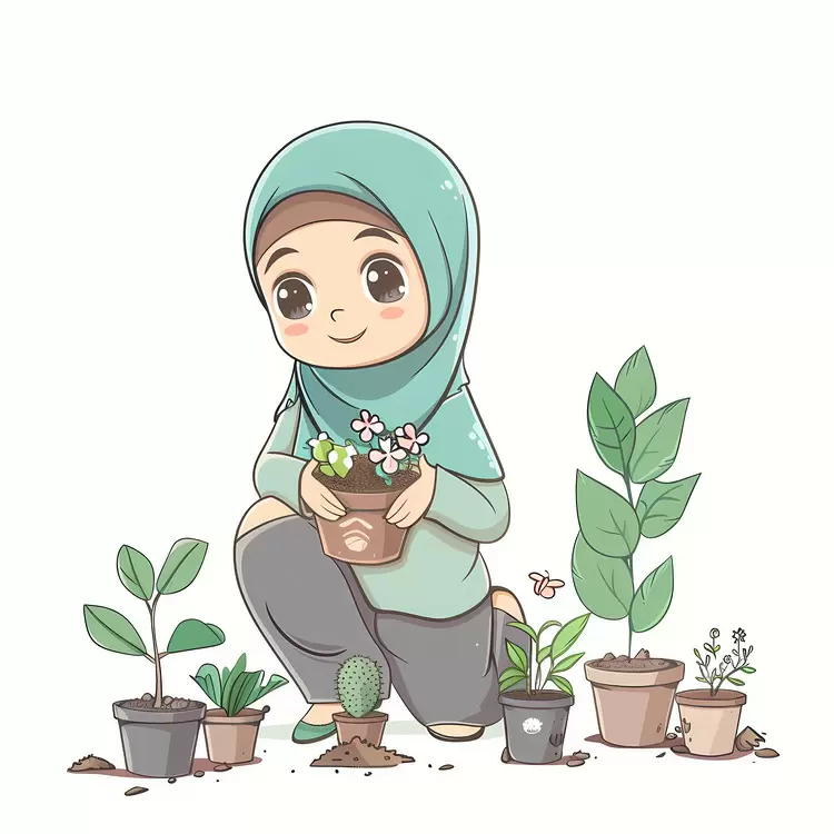 Hijab Girl doing Gardening