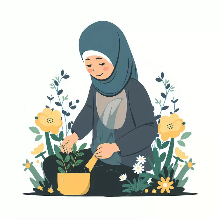 Hijab Girl doing Gardening