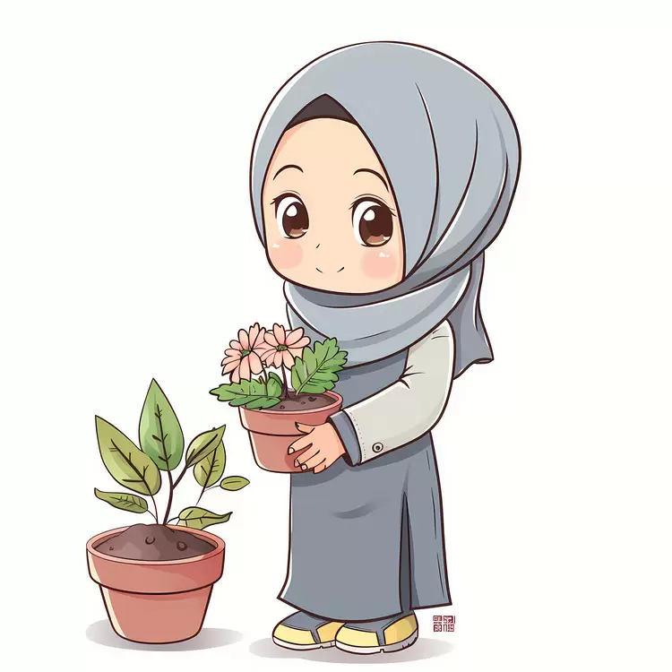 Hijab Girl doing Gardening