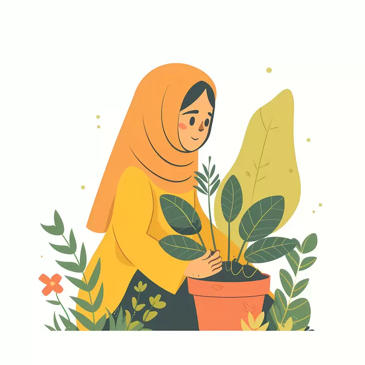 Hijab Girl doing Gardening