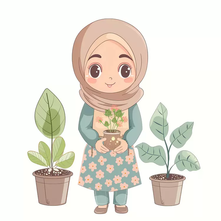 Hijab Girl doing Gardening