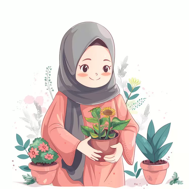 Hijab Girl doing Gardening
