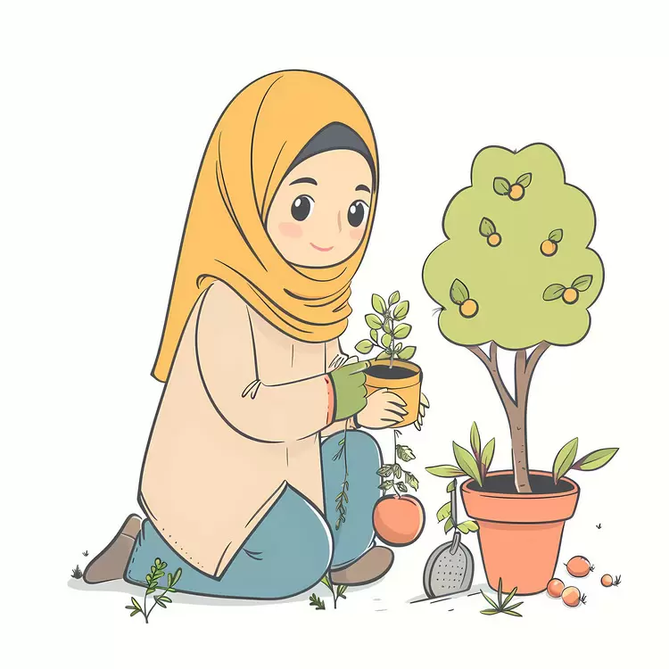 Hijab Girl doing Gardening