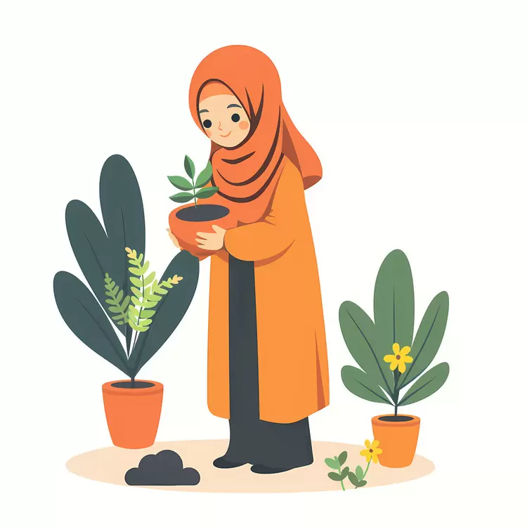 Hijab Girl doing Gardening