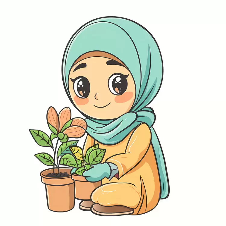 Hijab Girl doing Gardening