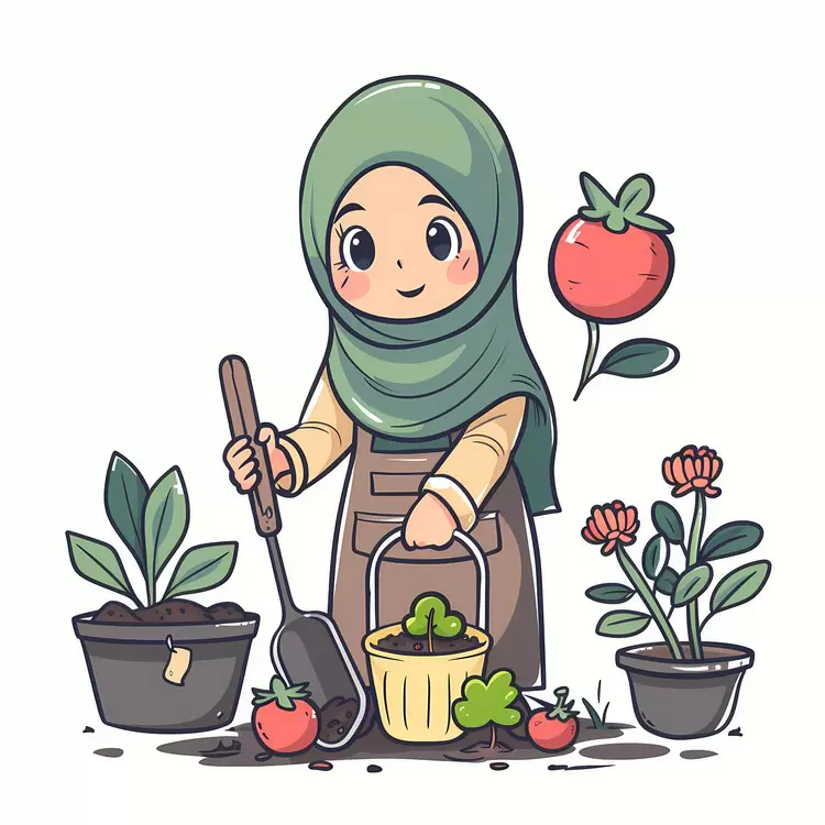 Hijab Girl doing Gardening