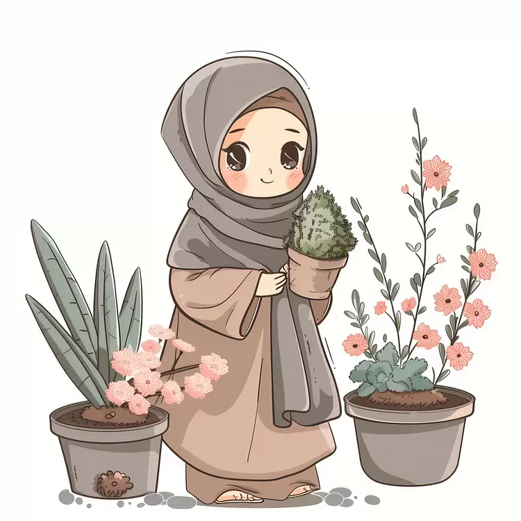 Hijab Girl doing Gardening