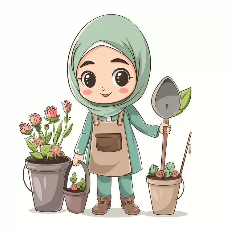 Hijab Girl doing Gardening