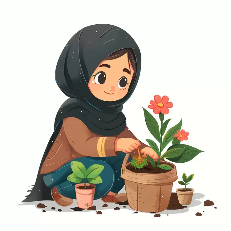 Hijab Girl doing Gardening